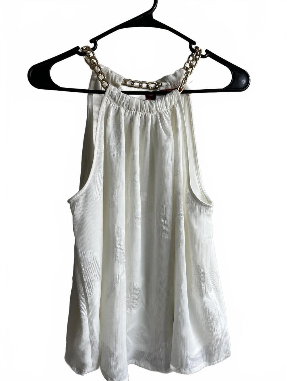 Guess NWT Chain Collar White Flowy Blouse Size Small